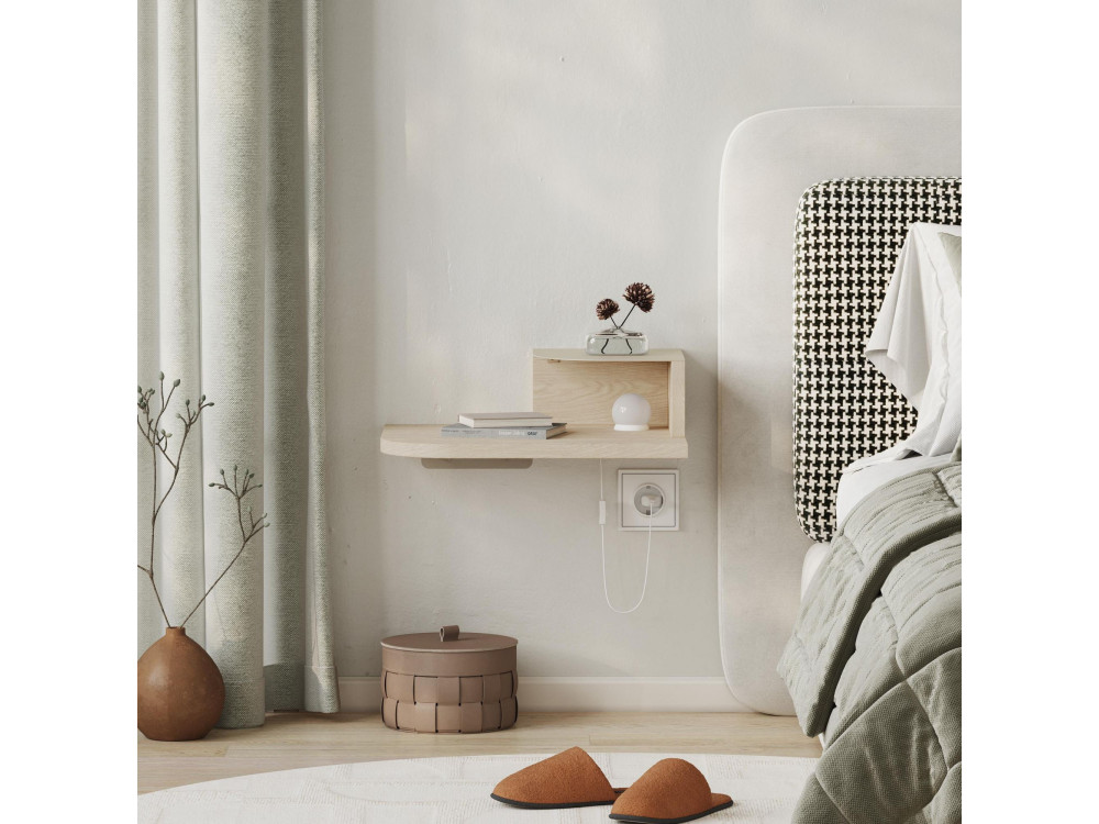 Mesa de cabeceira "Luno" com bolbo de madeira - 40 x 30 x 16 cm - Creme