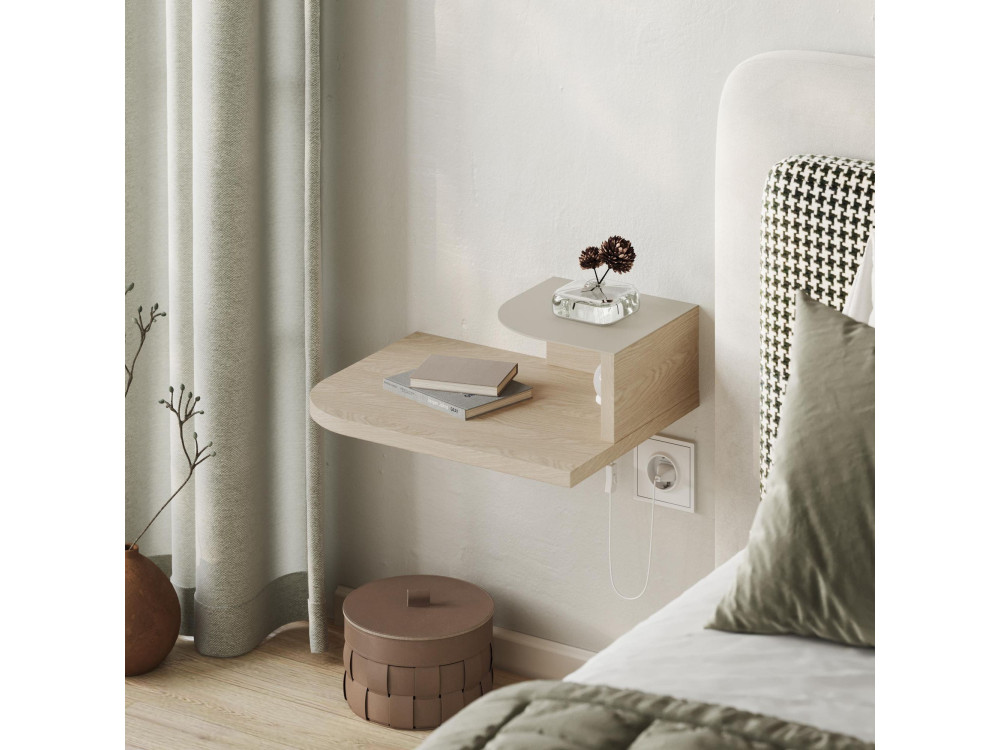 Mesa de cabeceira "Luno" com bolbo de madeira - 40 x 30 x 16 cm - Creme