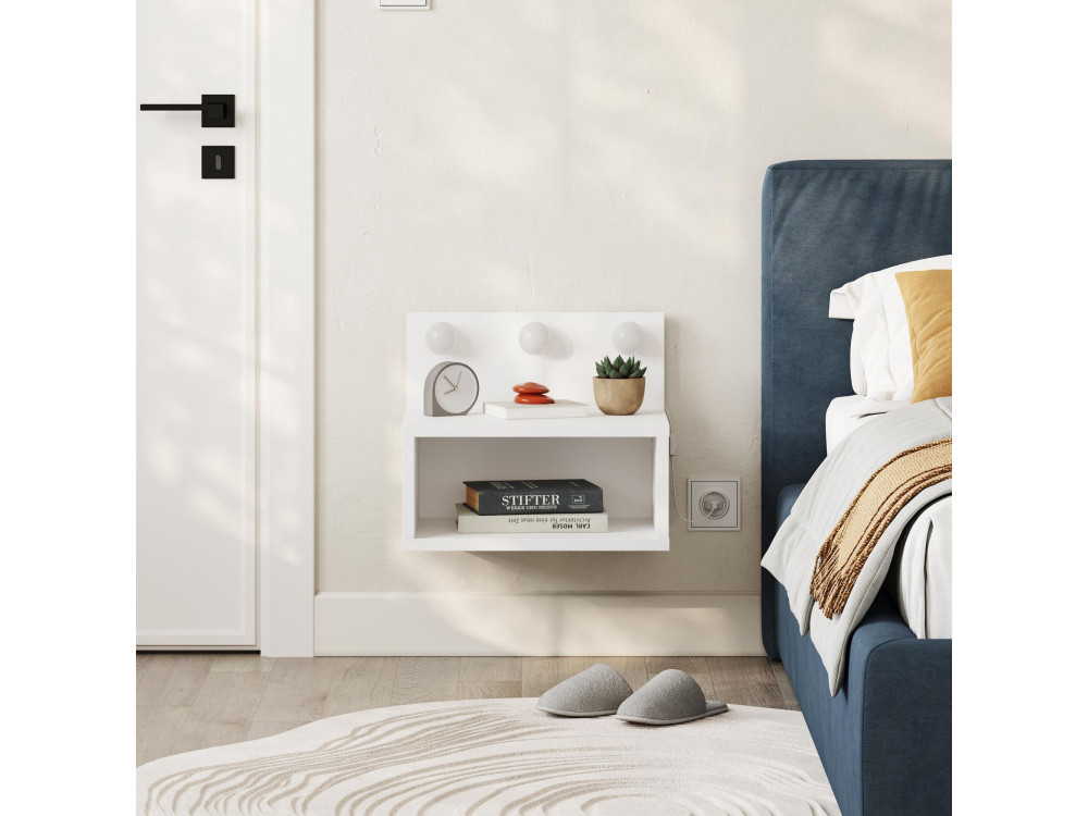 Mesa de cabeceira "Treo" com bolbo de madeira - 40 x 30 x 34 cm - Branco