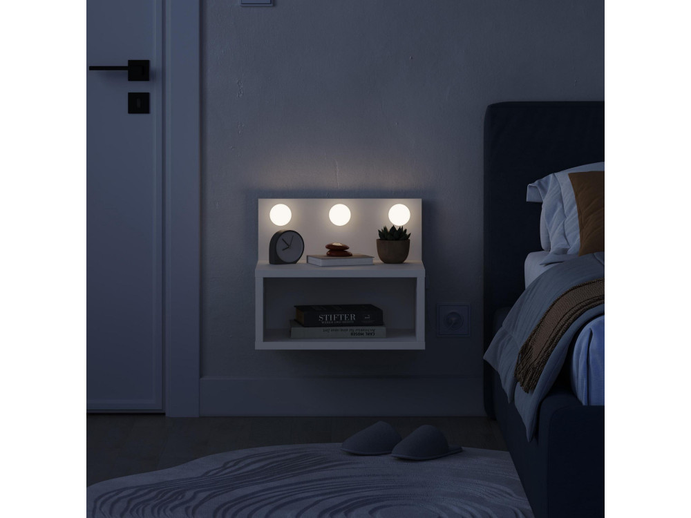 Mesa de cabeceira "Treo" com bolbo de madeira - 40 x 30 x 34 cm - Branco