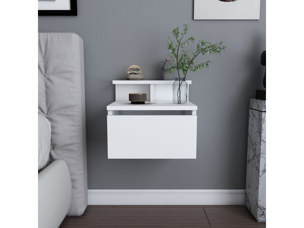 Mesa de cabeceira de parede em madeira "Alice" - 40 x 32 x 35 cm - Branco
