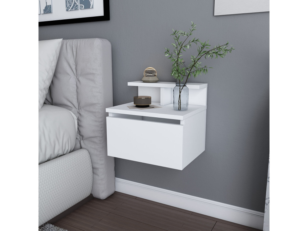 Mesa de cabeceira de parede em madeira "Alice" - 40 x 32 x 35 cm - Branco