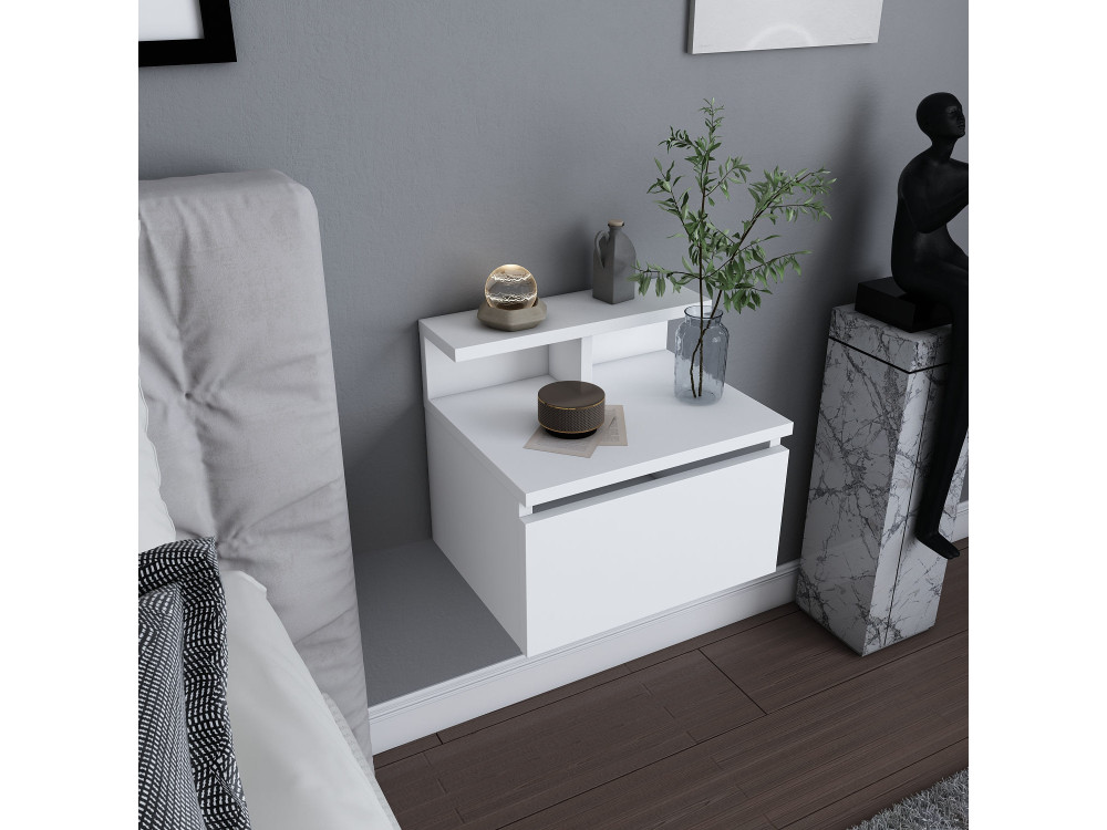 Mesa de cabeceira de parede em madeira "Alice" - 40 x 32 x 35 cm - Branco