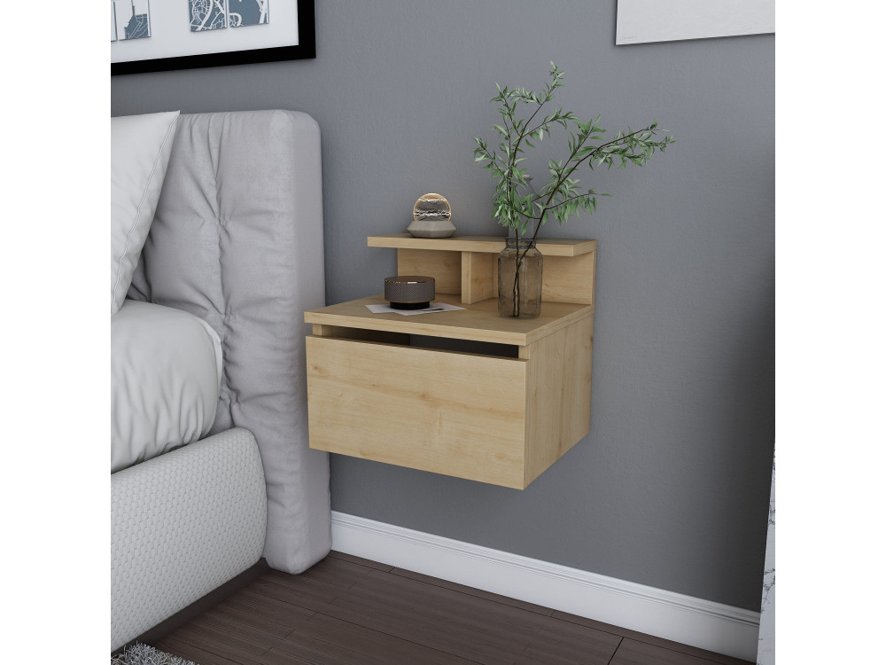 Mesa de cabeceira de parede em madeira "Alice" - 40 x 32 x 35 cm - Bege
