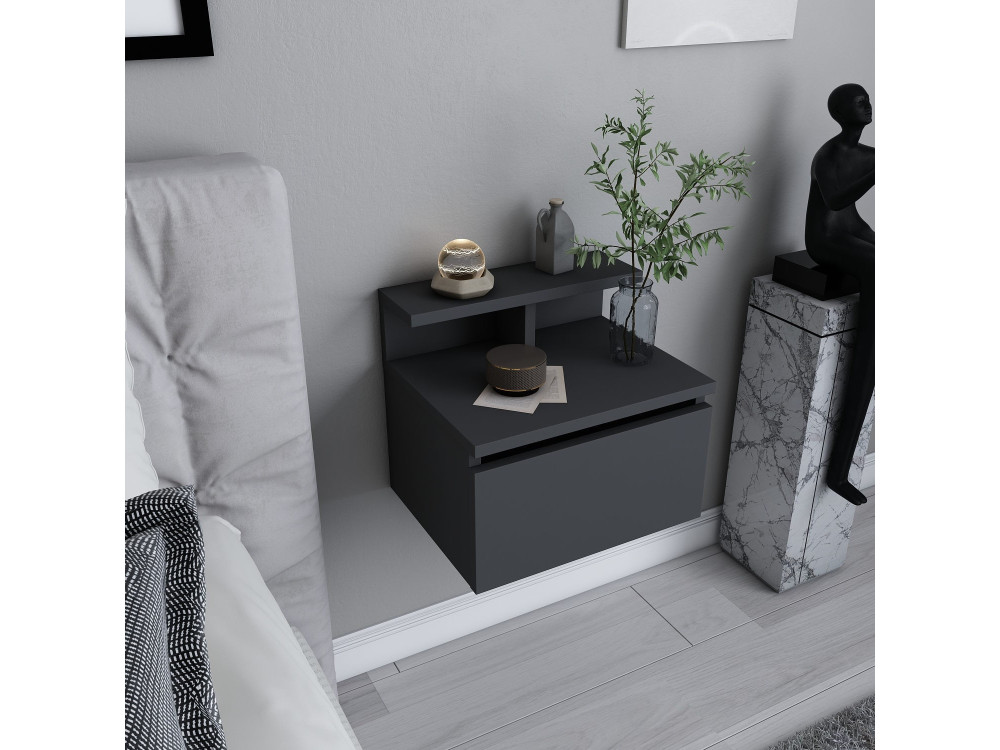 Mesa de cabeceira de parede em madeira "Alice" - 40 x 32 x 35 cm - Cinzento antracite