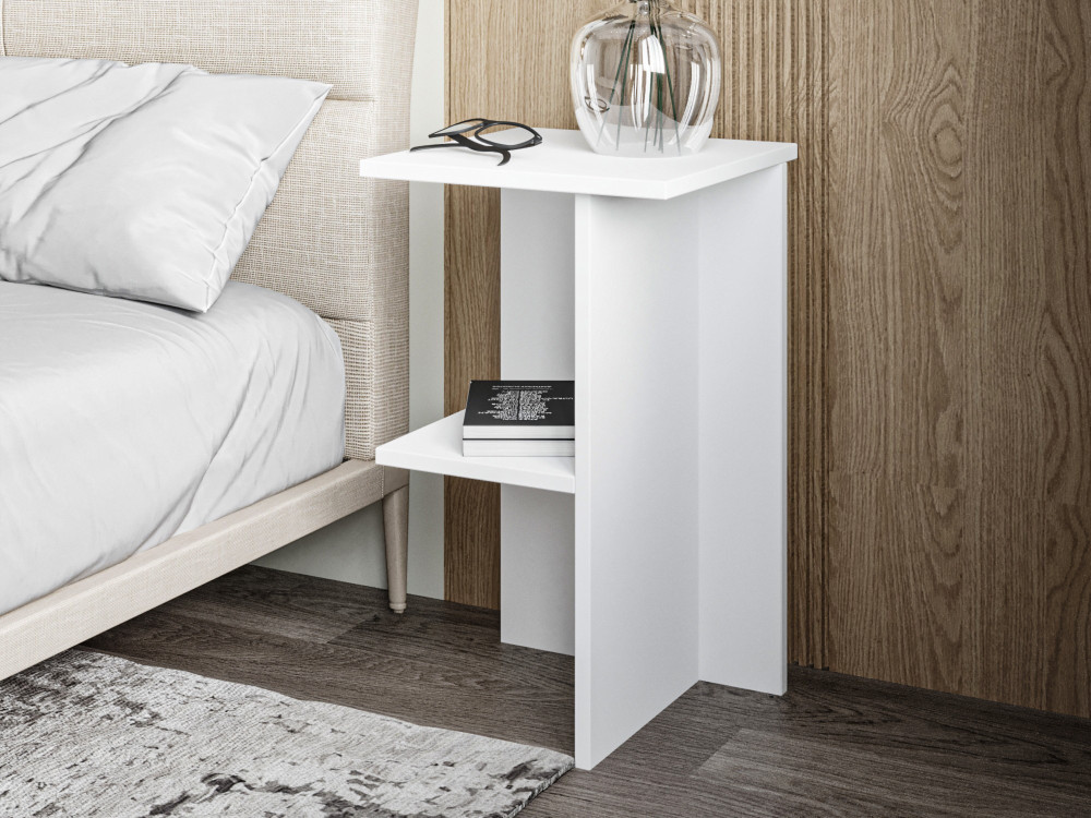 Mesa de cabeceira de madeira "Leray" - 36 x 36 x 60 cm - Branco