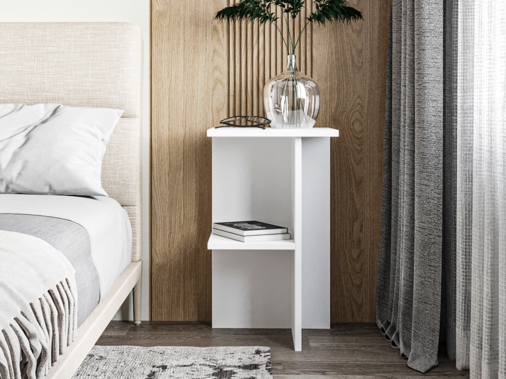 Mesa de cabeceira de madeira "Leray" - 36 x 36 x 60 cm - Branco