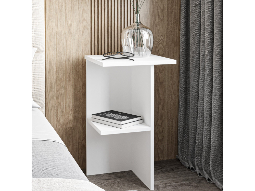 Mesa de cabeceira de madeira "Leray" - 36 x 36 x 60 cm - Branco