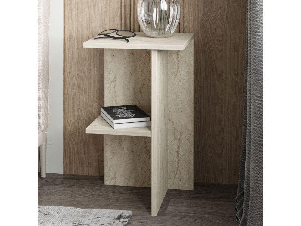 Mesa de cabeceira de madeira "Leray" - 36 x 36 x 60 cm - Travertino
