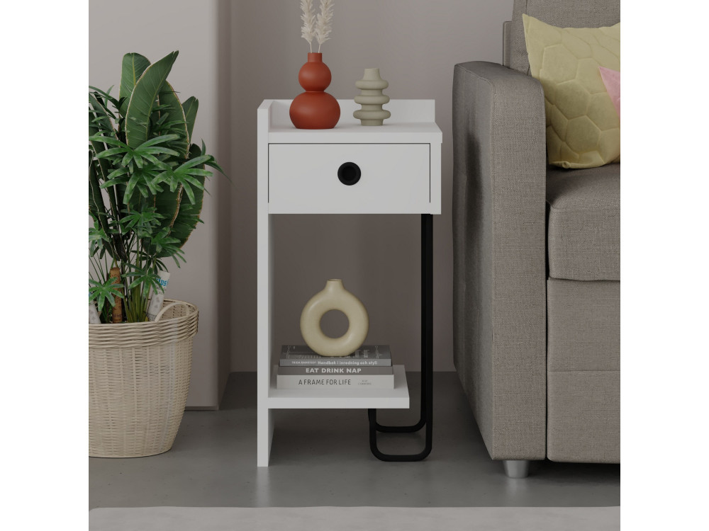 Mesa de cabeceira de madeira "Sirius" - 32 x 30 x 61 cm - Branco