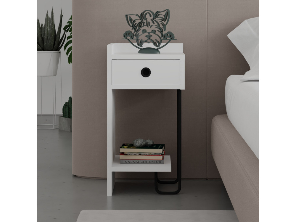 Mesa de cabeceira de madeira "Sirius" - 32 x 30 x 61 cm - Branco