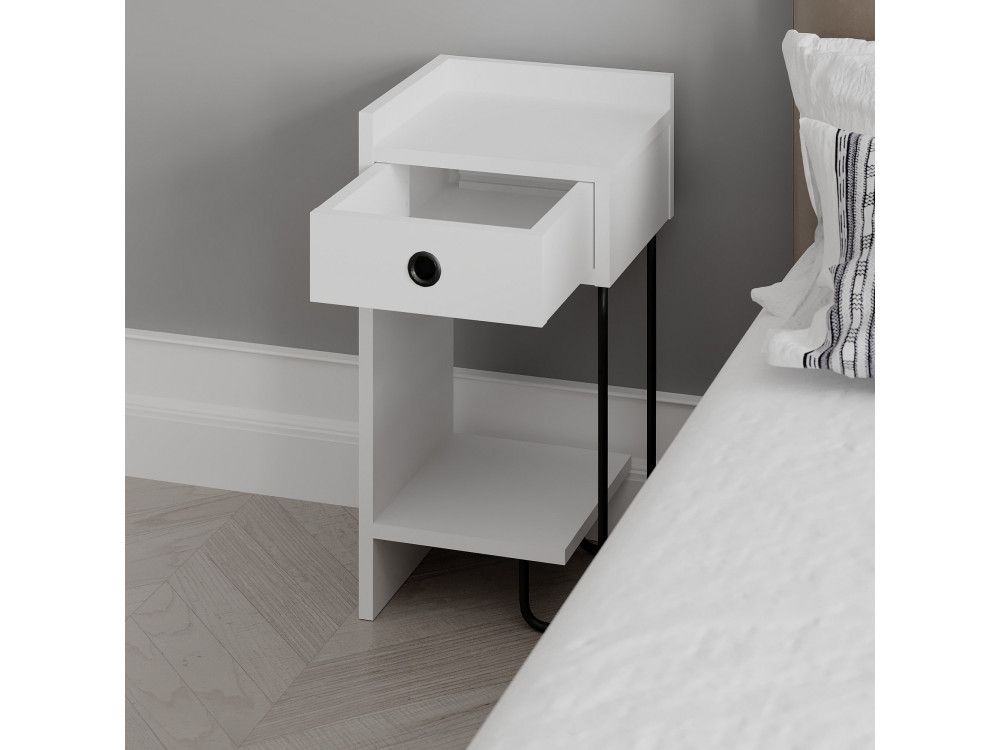 Mesa de cabeceira de madeira "Sirius" - 32 x 30 x 61 cm - Branco