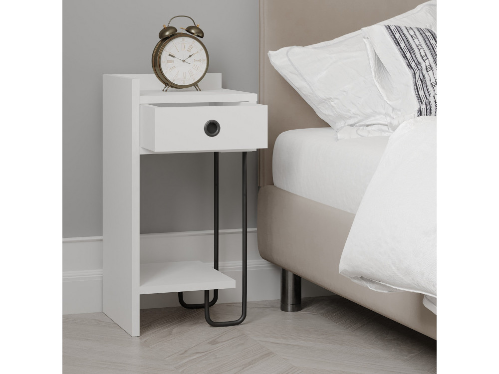 Mesa de cabeceira de madeira "Sirius" - 32 x 30 x 61 cm - Branco