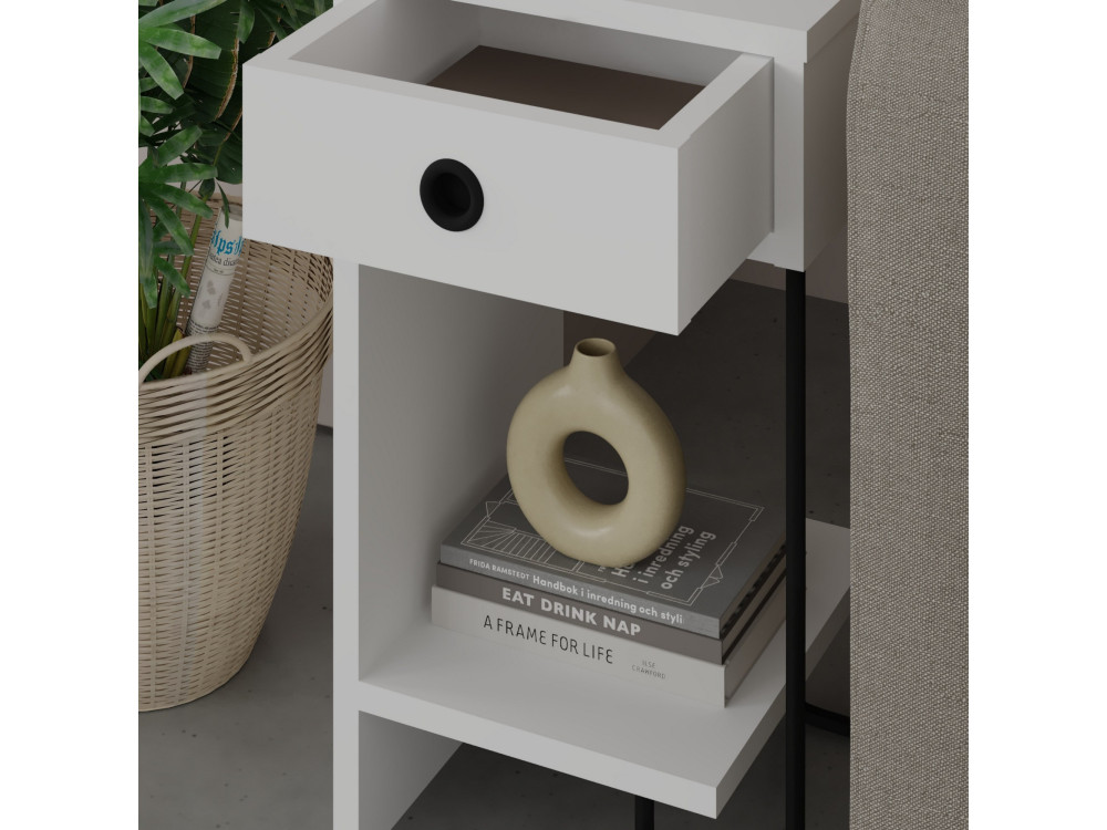 Mesa de cabeceira de madeira "Sirius" - 32 x 30 x 61 cm - Branco