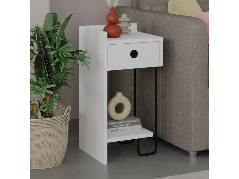 Mesa de cabeceira de madeira "Sirius" - 32 x 30 x 61 cm - Branco