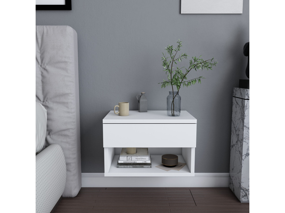 Mesa de cabeceira de madeira "Jamot" - 45 x 29 x 32 cm - Branco