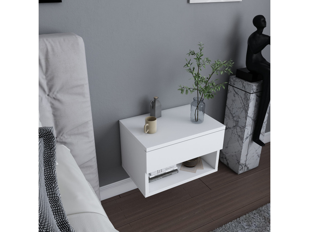 Mesa de cabeceira de madeira "Jamot" - 45 x 29 x 32 cm - Branco