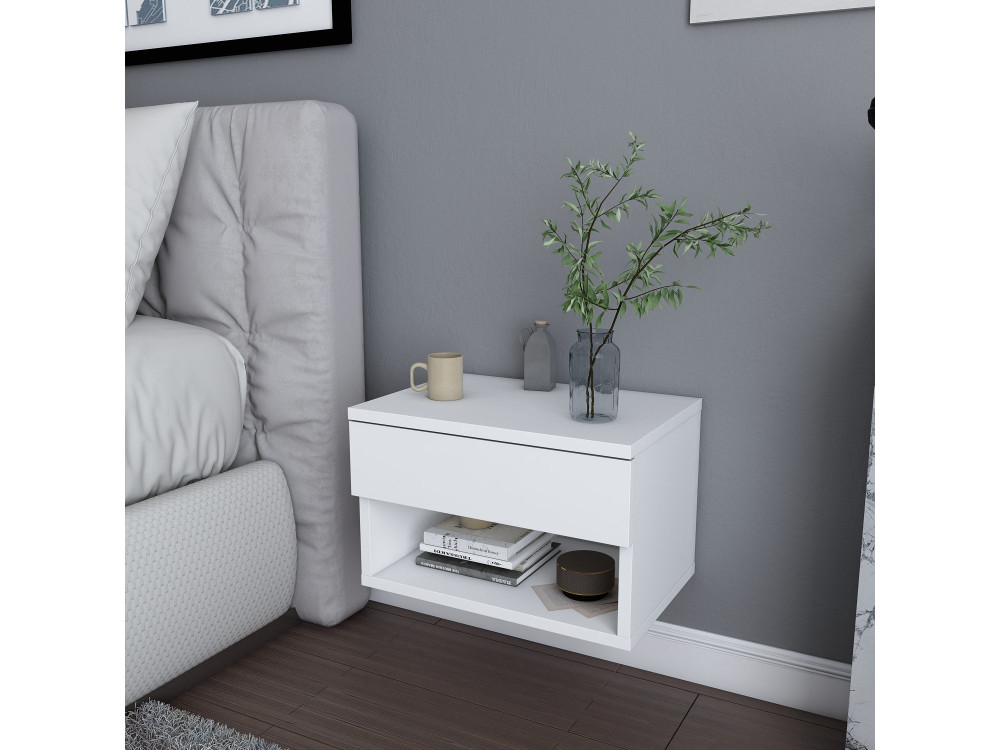 Mesa de cabeceira de madeira "Jamot" - 45 x 29 x 32 cm - Branco