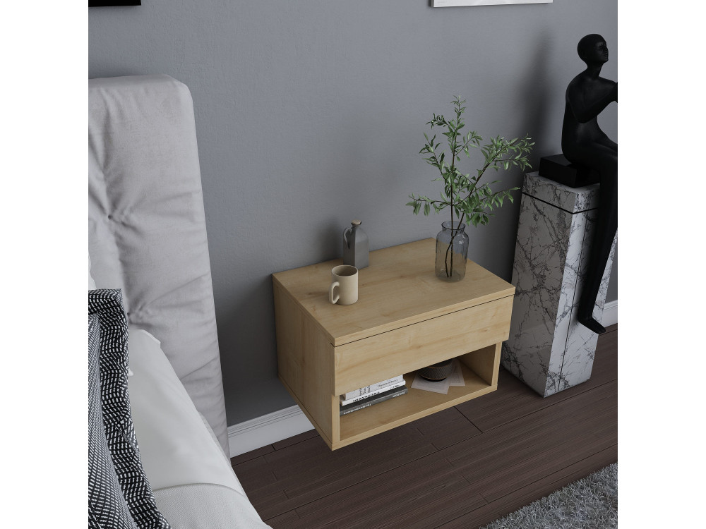 Mesa de cabeceira de madeira "Jamot" - 45 x 29 x 32 cm - Bege