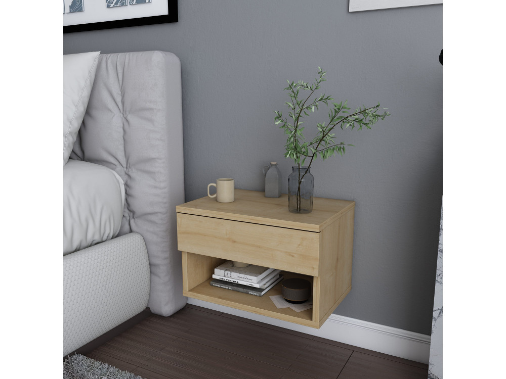 Mesa de cabeceira de madeira "Jamot" - 45 x 29 x 32 cm - Bege