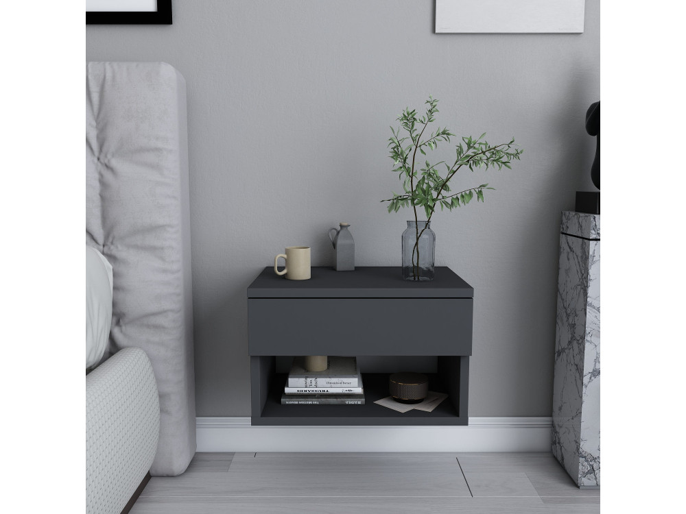 Mesa de cabeceira de madeira "Jamot" - 45 x 29 x 32 cm - Cinzento antracite