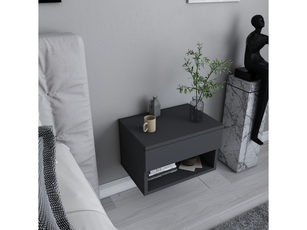 Mesa de cabeceira de madeira "Jamot" - 45 x 29 x 32 cm - Cinzento antracite