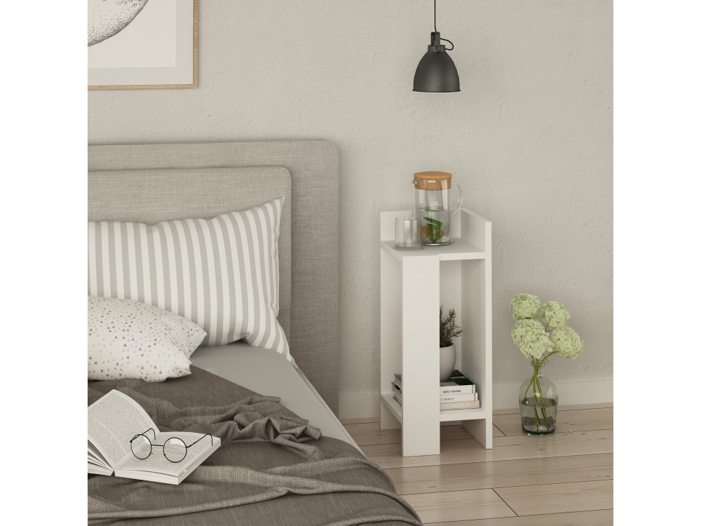 Mesa de cabeceira de madeira "Elos Right" - 25 x 27 x 60 cm - Branco