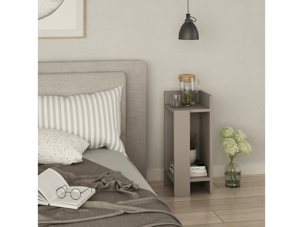 Mesa de cabeceira de madeira "Elos Right" - 25 x 27 x 60 cm - Castanho moca claro