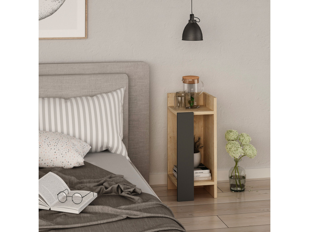 Mesa de cabeceira de madeira "Elos Right" - 25 x 27 x 60 cm - Bege