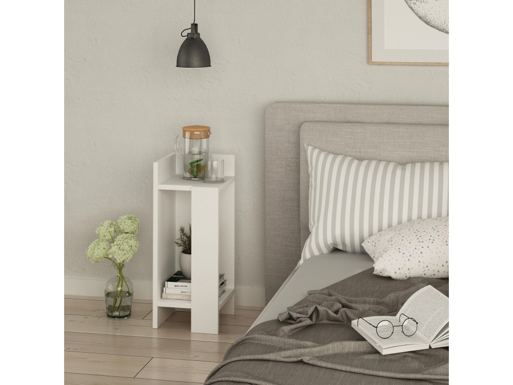 Mesa de cabeceira de madeira "Elos Left" - 25 x 27 x 60 cm - Branco