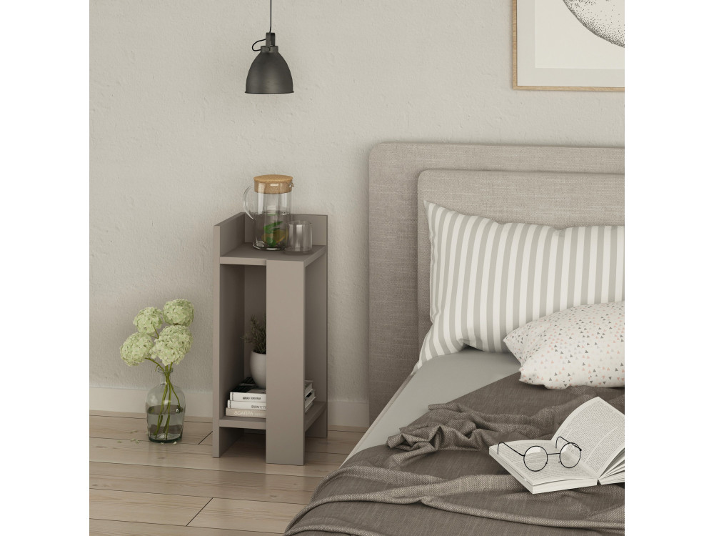 Mesa de cabeceira de madeira "Elos Left" - 25 x 27 x 60 cm - Castanho moca claro