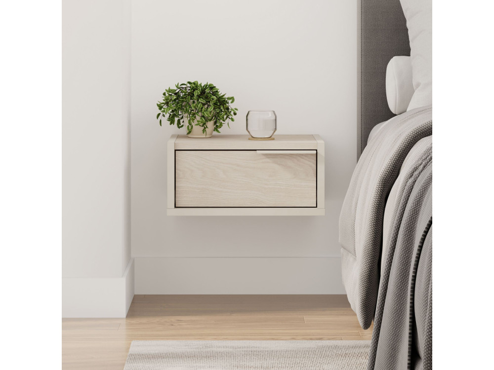 Mesa de cabeceira de madeira "Eco" para montagem na parede - 40 x 30 x 19 cm - Arenito
