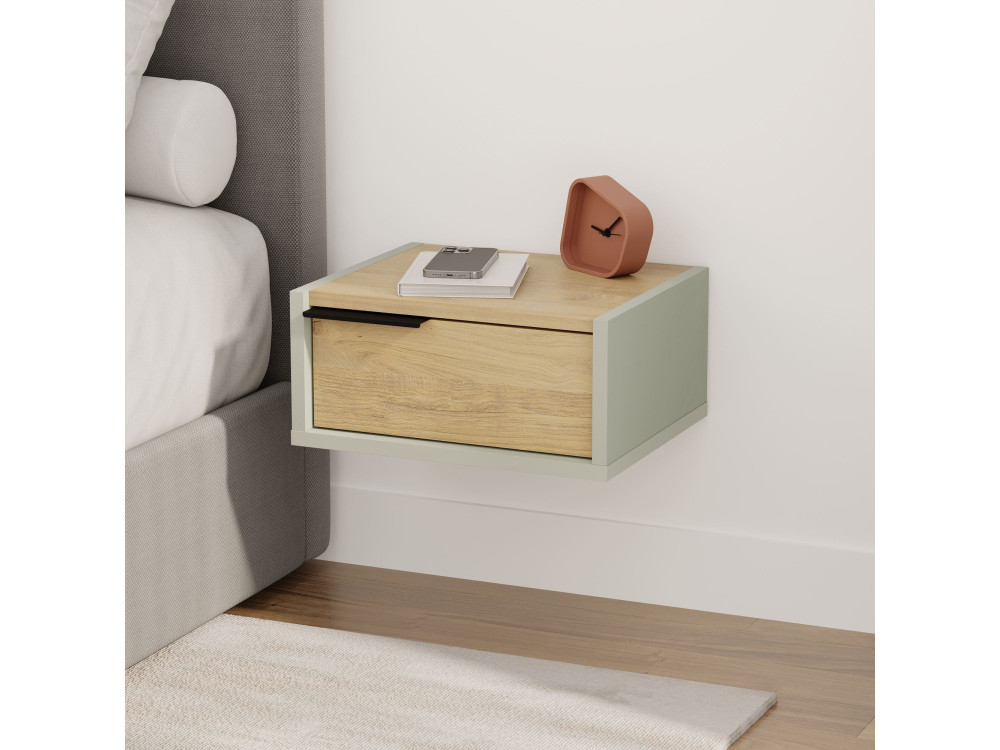 Mesa de cabeceira de madeira "Eco" para montagem na parede - 40 x 30 x 19 cm - Verde