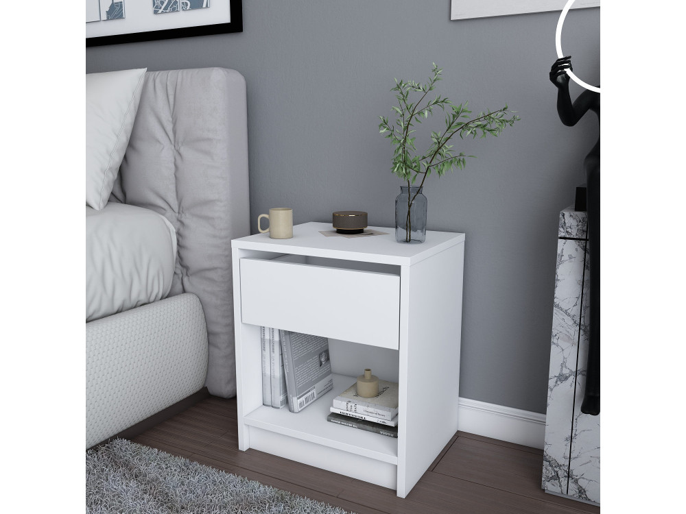 Mesa de cabeceira de madeira "Sheridan" - 45 x 40 x 53 cm - Branco