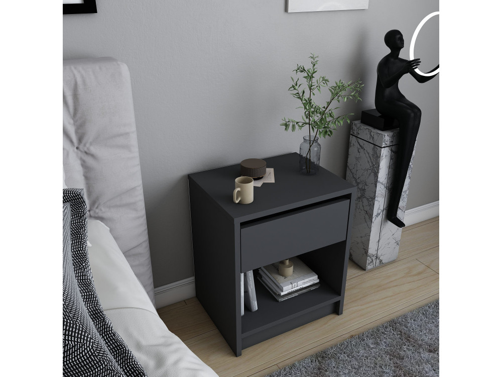 Mesa de cabeceira de madeira "Sheridan" - 45 x 40 x 53 cm - Cinzento antracite