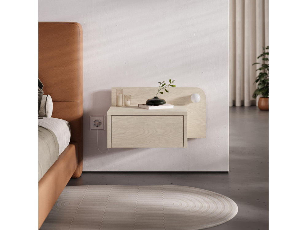 Mesa de cabeceira "Dotta" com bolbo de madeira - 52 x 30 x 28 cm - Bege