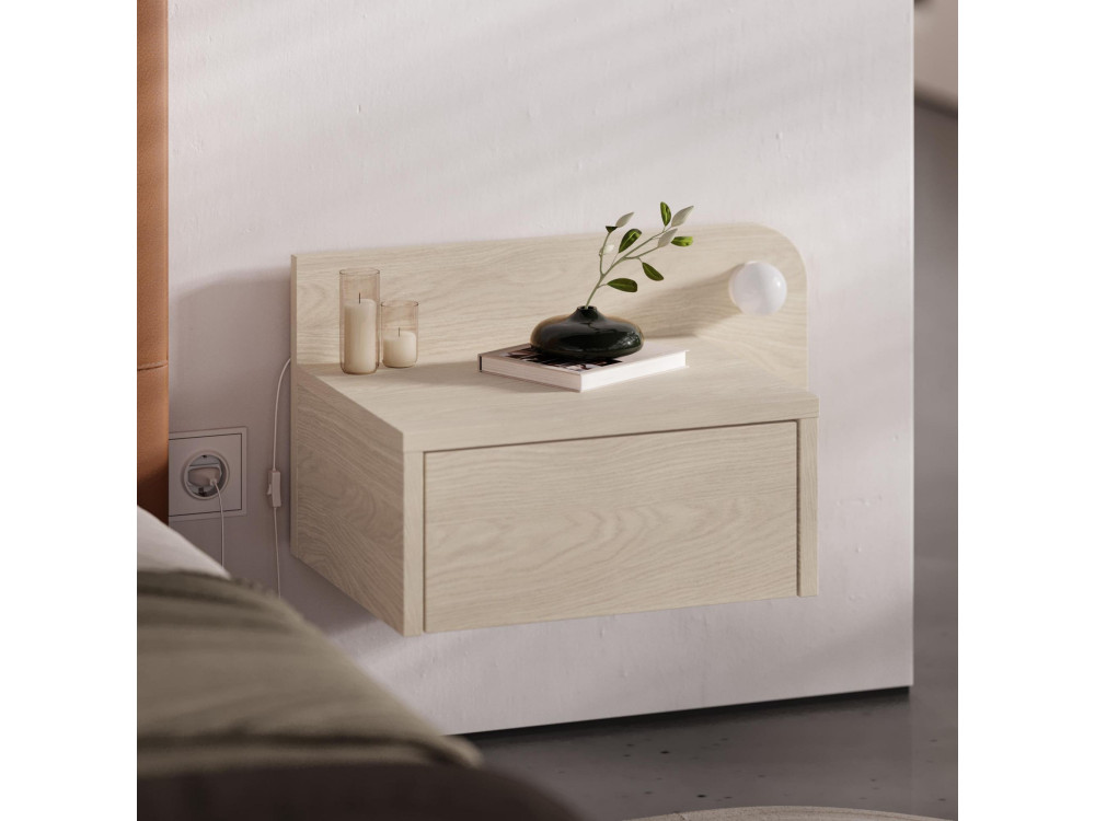 Mesa de cabeceira "Dotta" com bolbo de madeira - 52 x 30 x 28 cm - Bege