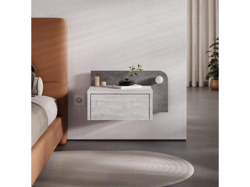 Mesa de cabeceira "Dotta" com bolbo de madeira - 52 x 30 x 28 cm - Cinzento