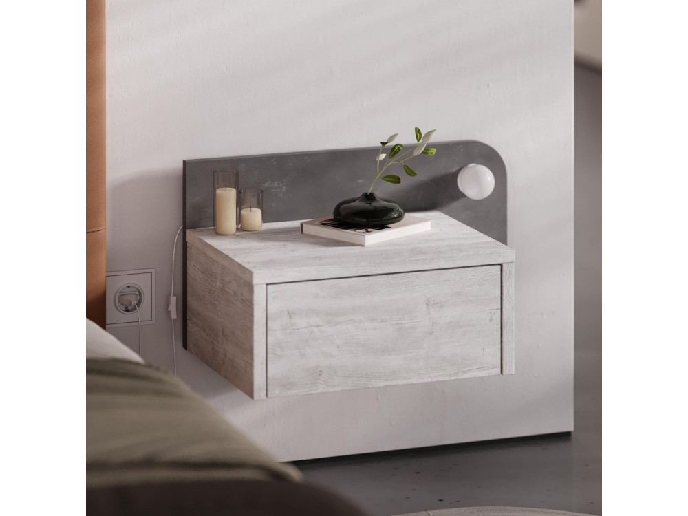Mesa de cabeceira "Dotta" com bolbo de madeira - 52 x 30 x 28 cm - Cinzento