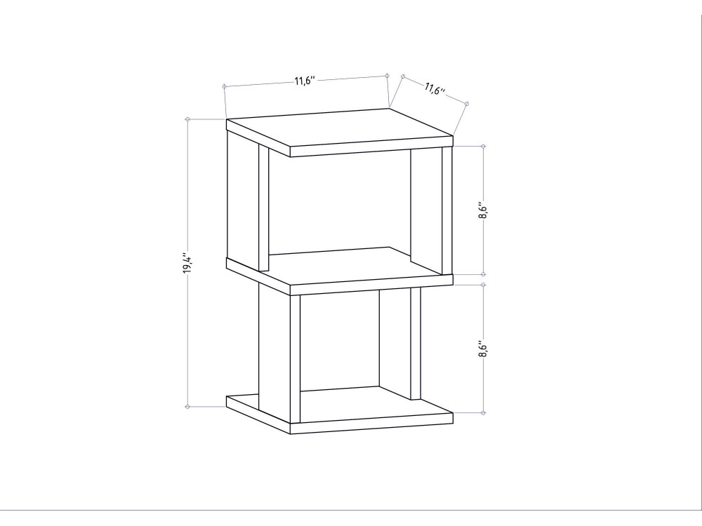 Mesa de cabeceira de madeira "Carter" - 30 x 30 x 49 cm - Branco