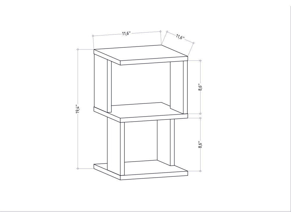 Mesa de cabeceira de madeira "Carter" - 30 x 30 x 49 cm - Branco