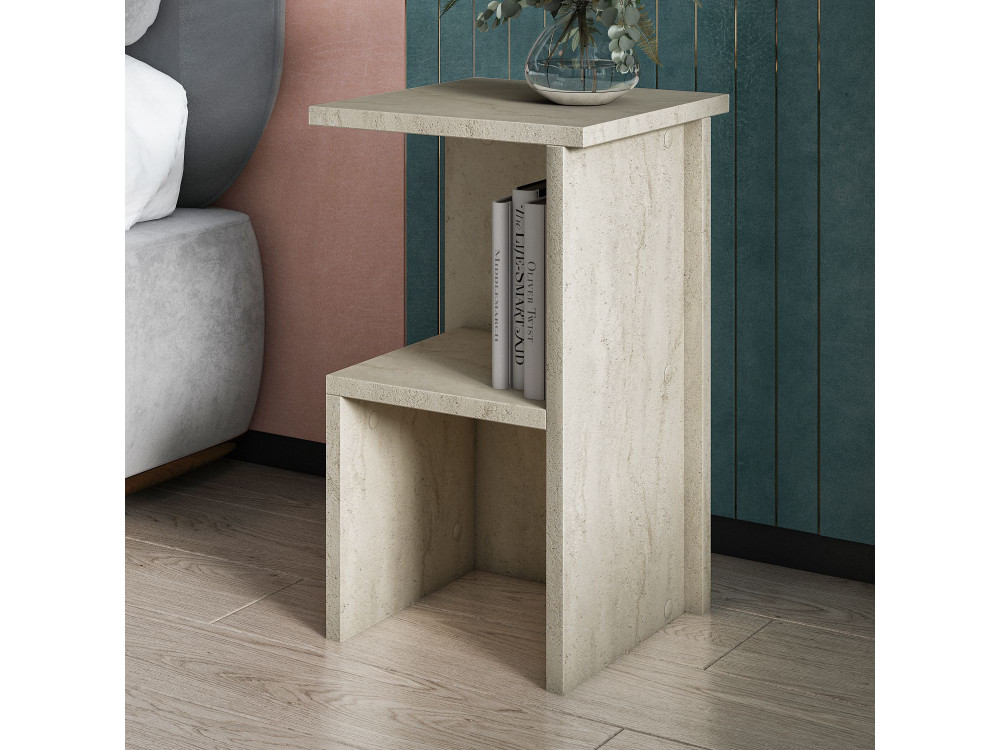 Mesa de cabeceira de madeira "Roisin" - 30 x 30 x 50 cm - Travertino