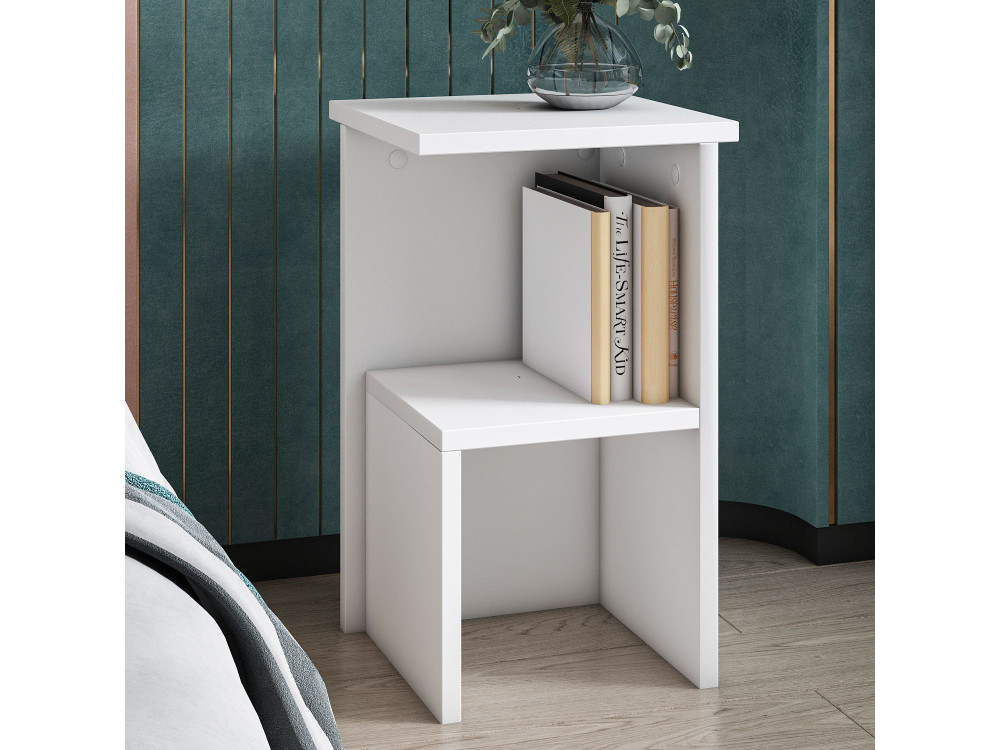 Mesa de cabeceira de madeira "Roisin" - 30 x 30 x 50 cm - Branco