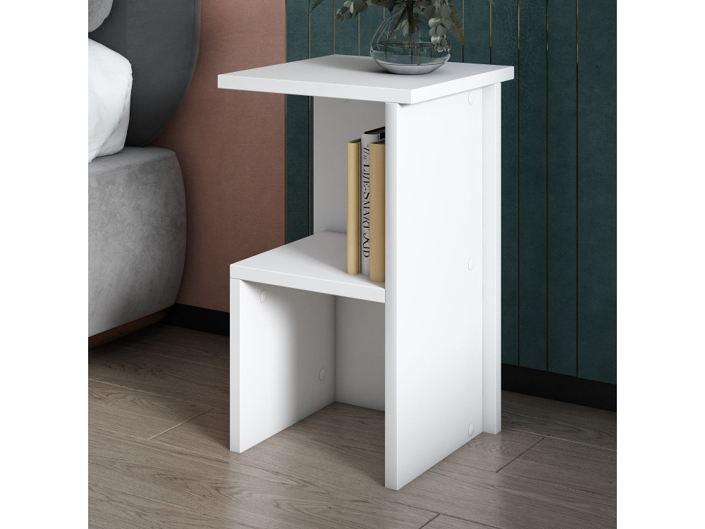 Mesa de cabeceira de madeira "Roisin" - 30 x 30 x 50 cm - Branco