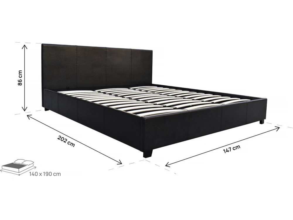Cama de casal com baú "Carla" - 140 x 190 cm - Preto