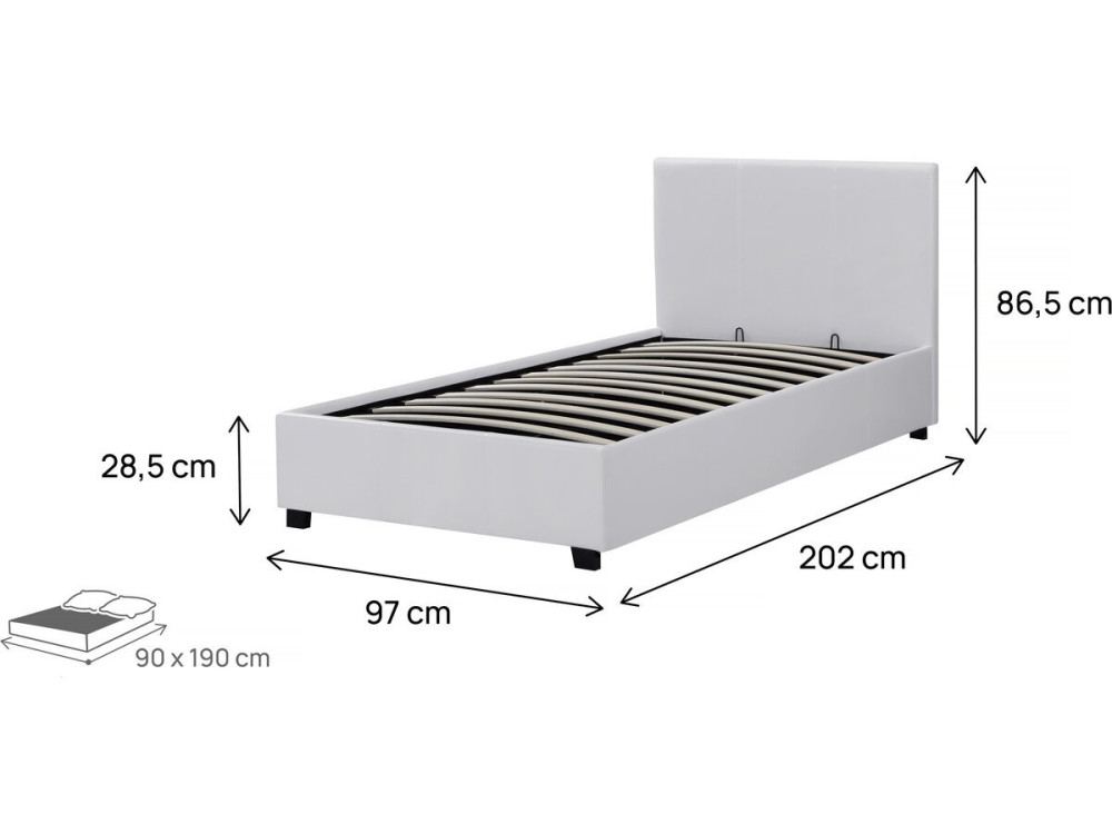 Cama com baú "Carla" - 90 x 190 cm - Branco
