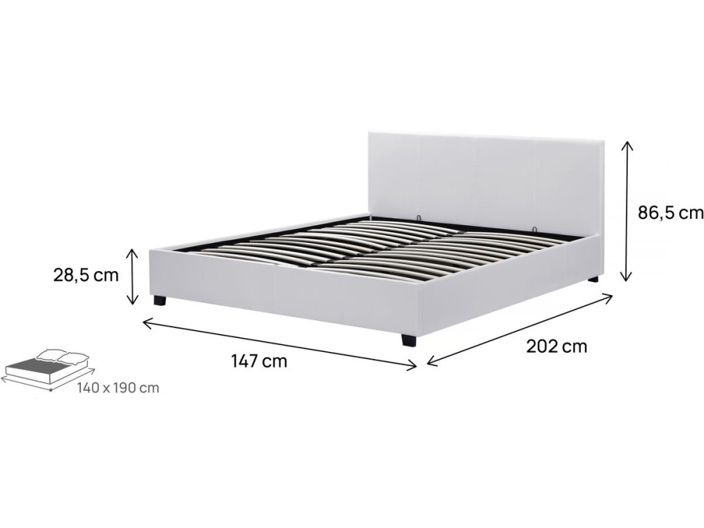 Cama de casal com baú "Carla" - 140 x 190 cm - Branco