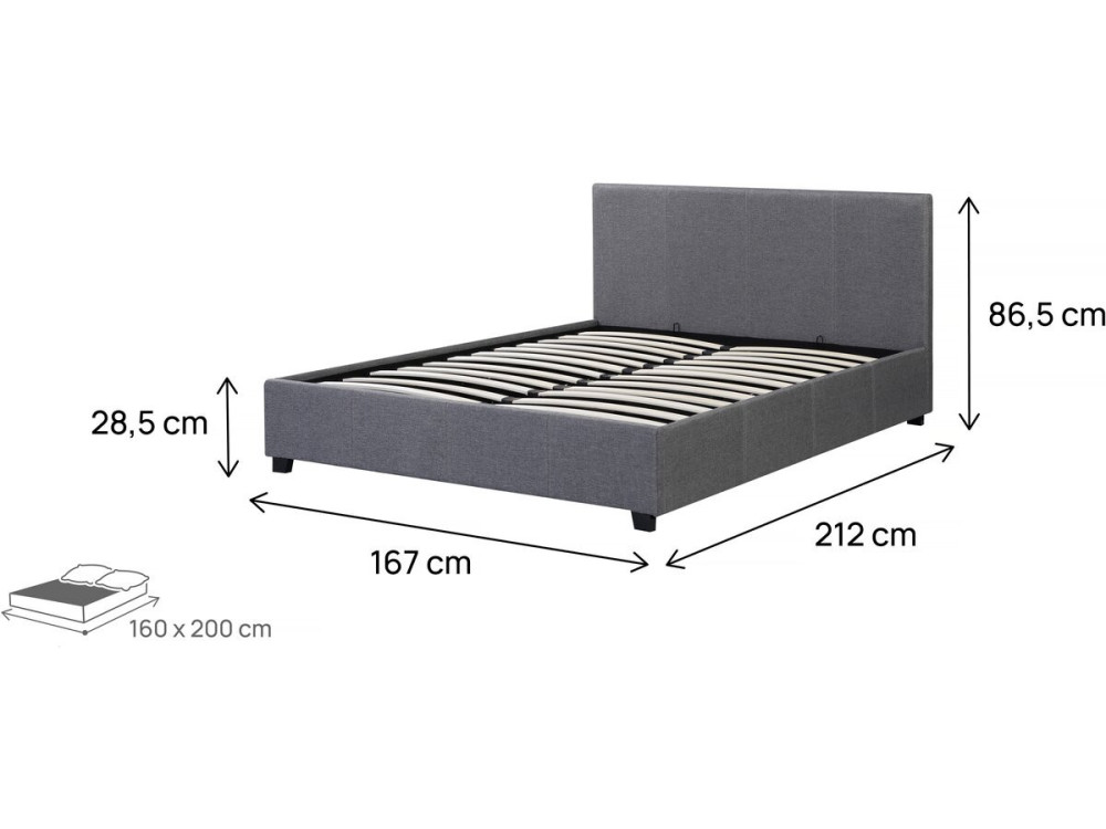 Cama de casal com baú "Carla" - 160 x 200 - Cinza