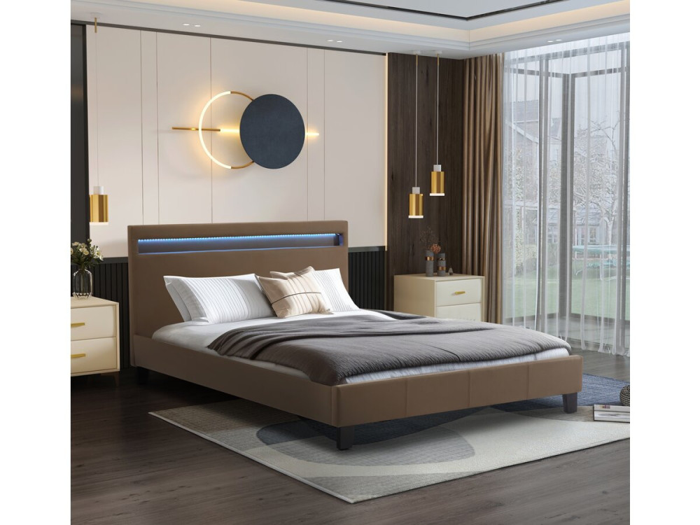 Cama LED "Maria" - 140 x 190 cm - Taupe
