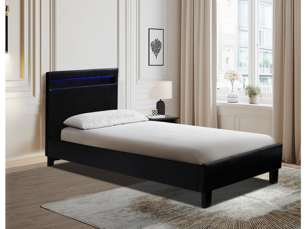 Cama com LED "Maria" 90 x 190 cm - Preta